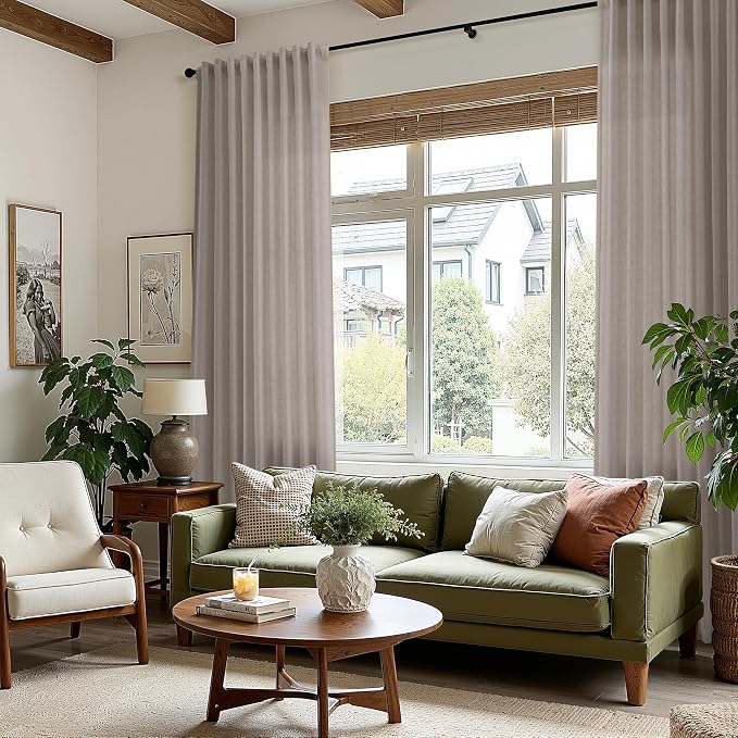 Ecru Linen Curtains for Living Room 105 Inches Long Light Filtering Semi Sheer - Image 6