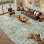 Soalmost 9x12 Area Rugs for Living Room Washable Rug Abstract Green/Ivory | - Image 2