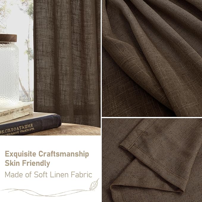 Semi Sheer Linen Curtains 45 Inches Long, Linen Textured Light Filtering Panels - Image 7