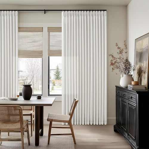 105 Inch Beige White Linen Light Filtering Sheer Pleated Curtains 50x105 | by Twodrapes