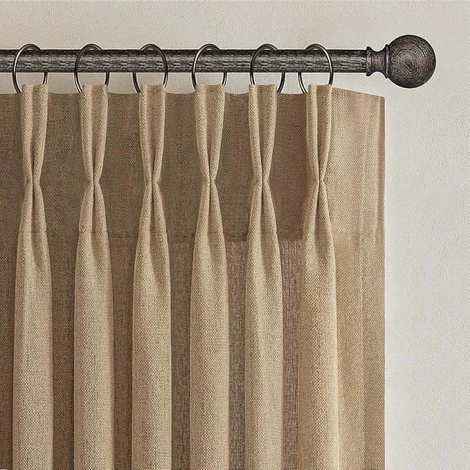Rust Brown Pleated Flax Linen 102 Inch Extra Long Curtains - Image 7