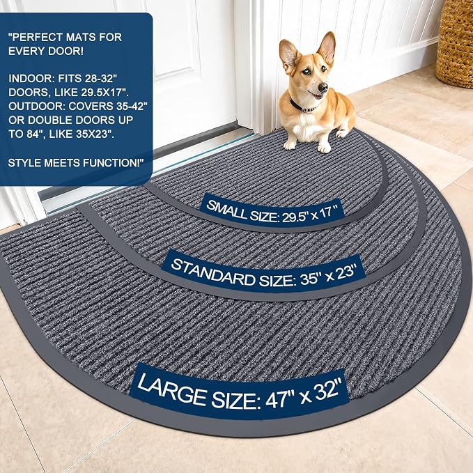 OLANLY Half Circle Front Door Mat 47x23, Waterproof Heavy-Duty Doormat | Grey - Image 2