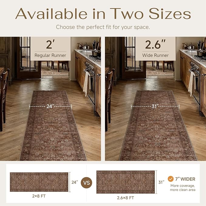2x6 Brick Red Vintage Floral Washable Runner Rug - Image 10