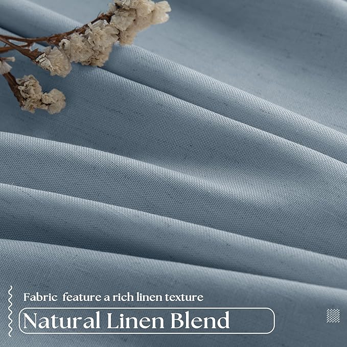 Dusty Blue 100% Black Out Pinch Pleated Linen 63 Inch Curtains - Image 2
