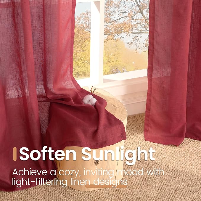 BGment Burgundy Linen Curtains 72 Inches Long - Image 5