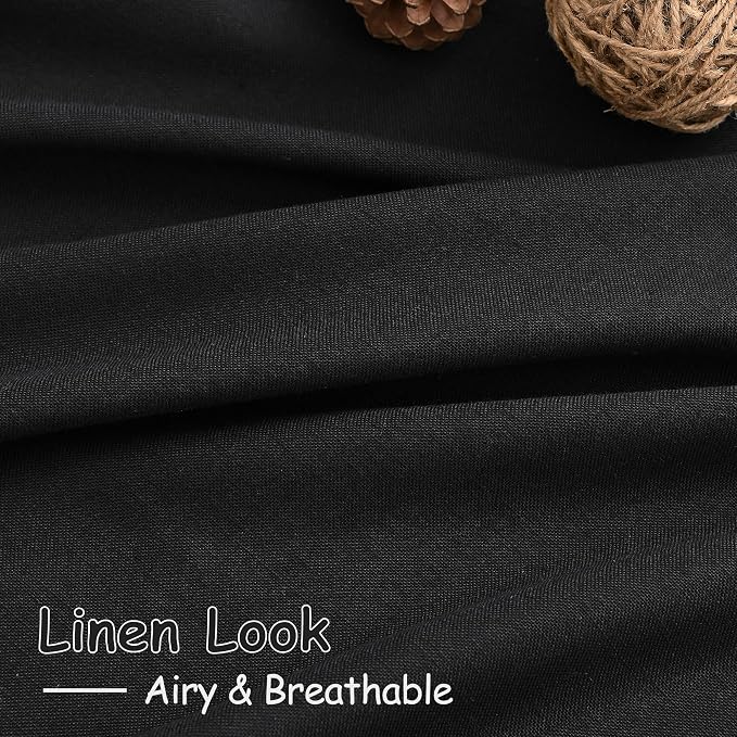 Black Linen Sheer Curtains 54 Inch Length 2 Panel Set Back Tab Pocket Semi - Image 5