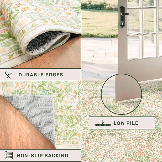 Washable Beige Green 5x8 Area Rug - Image 6