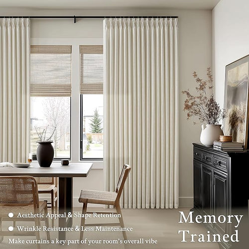 108 Inch Linen Pinch Pleated Light Filtering Curtains Sand Beige 2 Panels | - Image 2