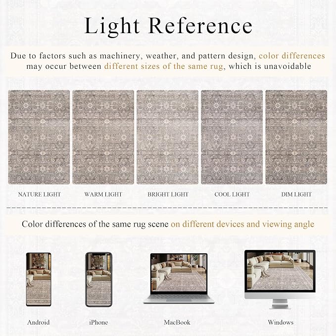 Schweek 6x9 Area Rug Washable Neutral Rug Non Slip - Image 6
