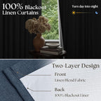 100% Black Out Pinch Pleated Linen Boho Curtains Navy Blue 80 Inch Length | - Image 5