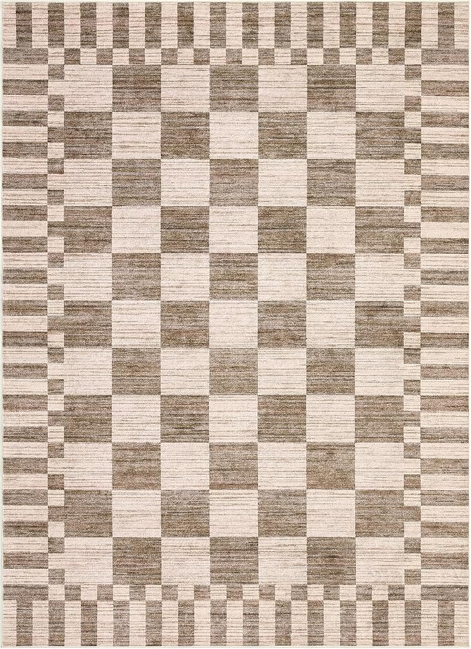 GarveeHome 8x10 Area Rugs Geometric Washable Modern Brown Checkered Rug | - Image 5