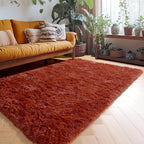 Amdrebio Terracotta Rust Furry Kids Area Rug 4x6 - Image 5
