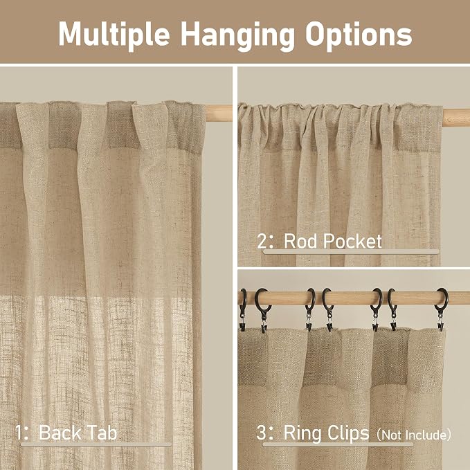 Linen Semi Sheer Curtains 48 Inch - Image 3