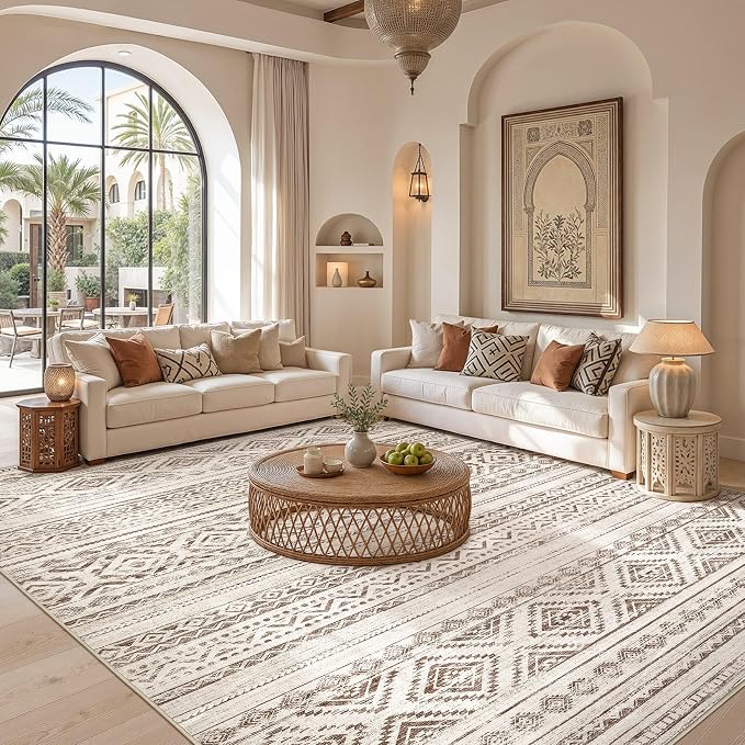 cotiled Boho 7x9 Area Rug for Living Room: Large Moroccan Washable Rug | Stain - Image 4