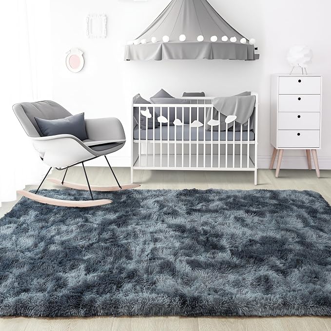 5x7 Tie-Dyed Blue and Grey Fluffy Soft Area Rug Non-Slip - Image 7