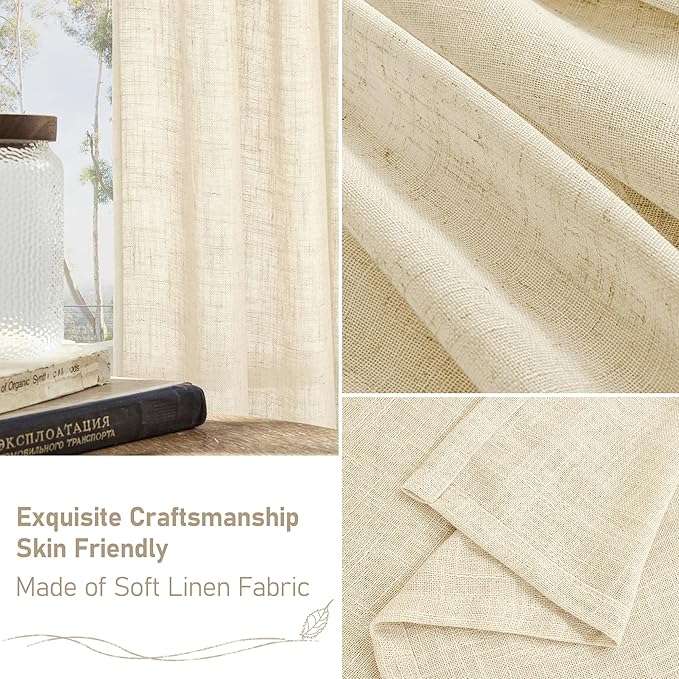Short Linen Window Curtains 30 Inches Long 2 Panels 34 x 30 Inch | Beige - Image 6