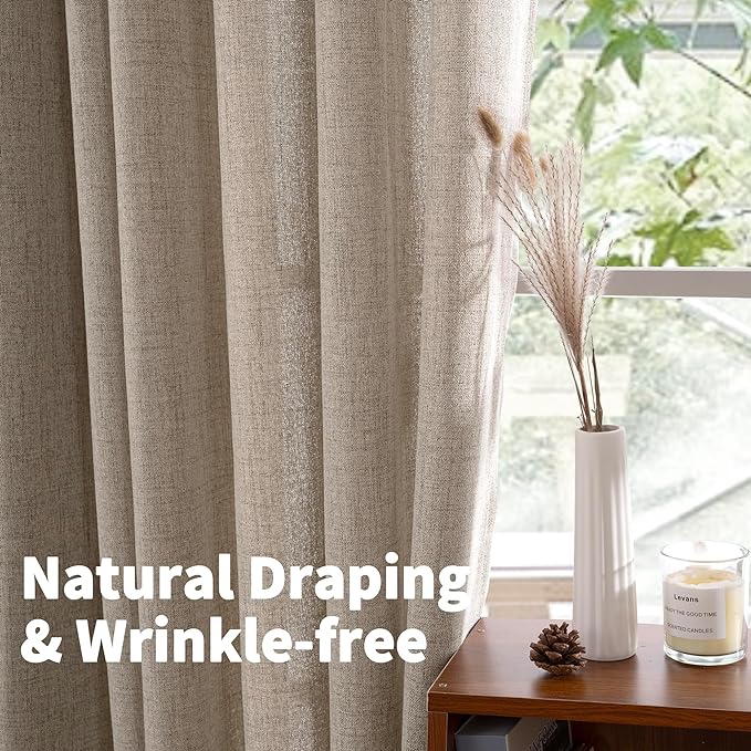 Oatmeal Linen Curtains 72 Inches Long 2 Panels Set - Image 6