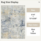 Soalmost Abstract Area Rug 6x9 for Living Room Washable Rugs Blue/Yellow | - Image 5