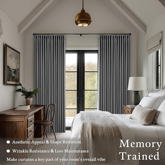 Dark Grey Pleated Thick Linen Blackout Curtains 90 Inches Long - Image 5