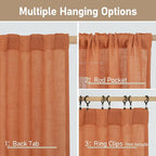 Orange Linen Curtains 40 Inch Length, Light Filtering Panels | Semi Sheer - Image 3