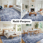 8x10 Washable Area Rug for Living Room Bedroom: Non-Slip Modern Navy Blue | - Image 3