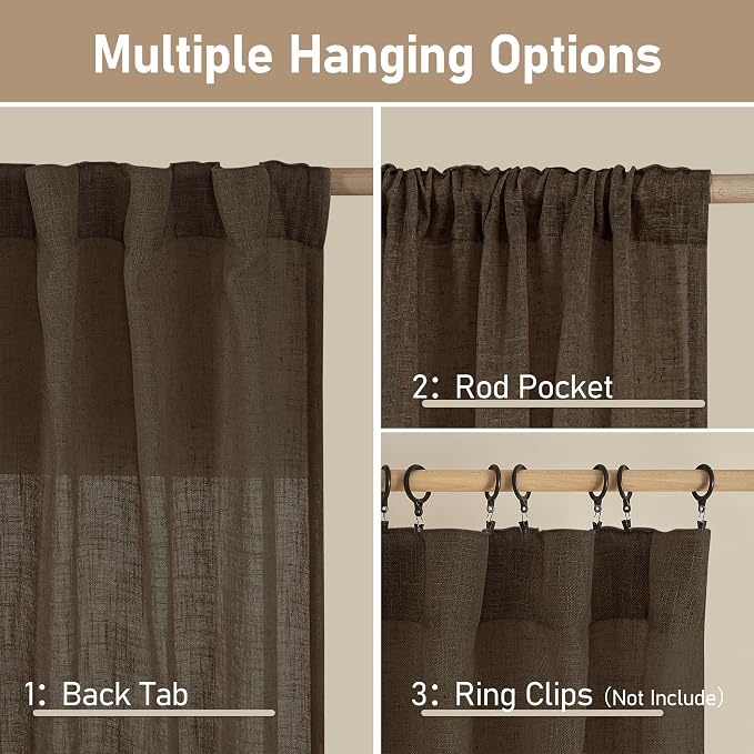 Linen Curtains 45 Inch Length 2 Panels - Image 3