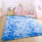 5x7 Tie-Dyed Blue Fluffy Soft Area Rug Non-Slip - Image 6