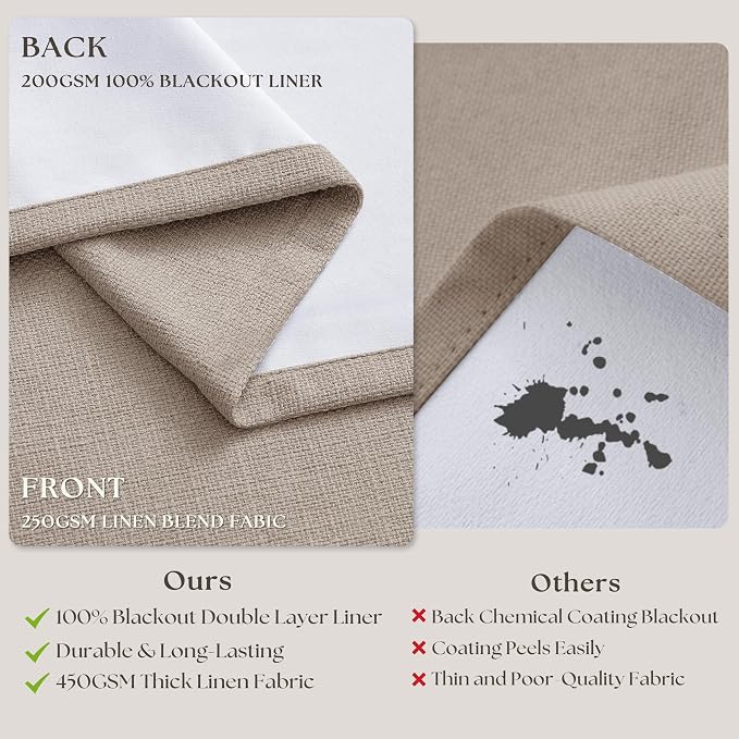 60 Inch Extra Wide 100% Blackout 108 Inch Curtains 1 Panel, Burlywood Birch | - Image 5
