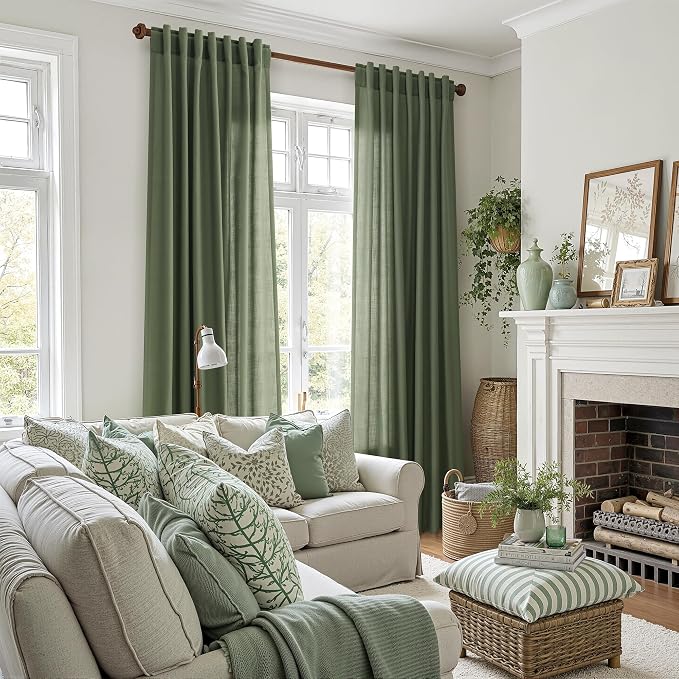 Forest Green Linen Curtains 102 Inches Long - Image 5