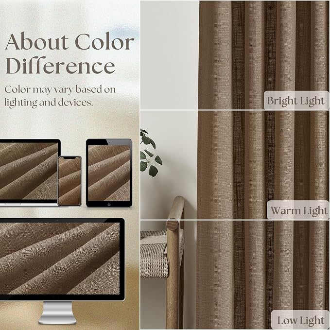 Pinch Pleat 105 Inch Light Filtering Linen Curtains Dutch Cocoa 2 Panels | Semi - Image 4