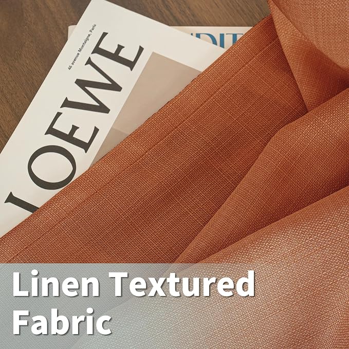Linen Curtains 84 Inch Long for Living Room 2 Panels, Terracotta | Extra Wide - Image 2