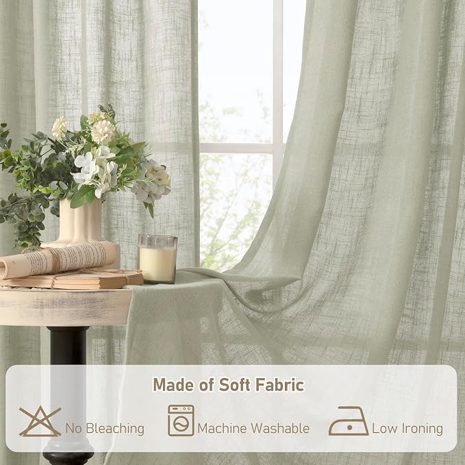 40 Inch Length Linen Curtains for Small Windows Over Silk 2 Panels | Semi Sheer - Image 8
