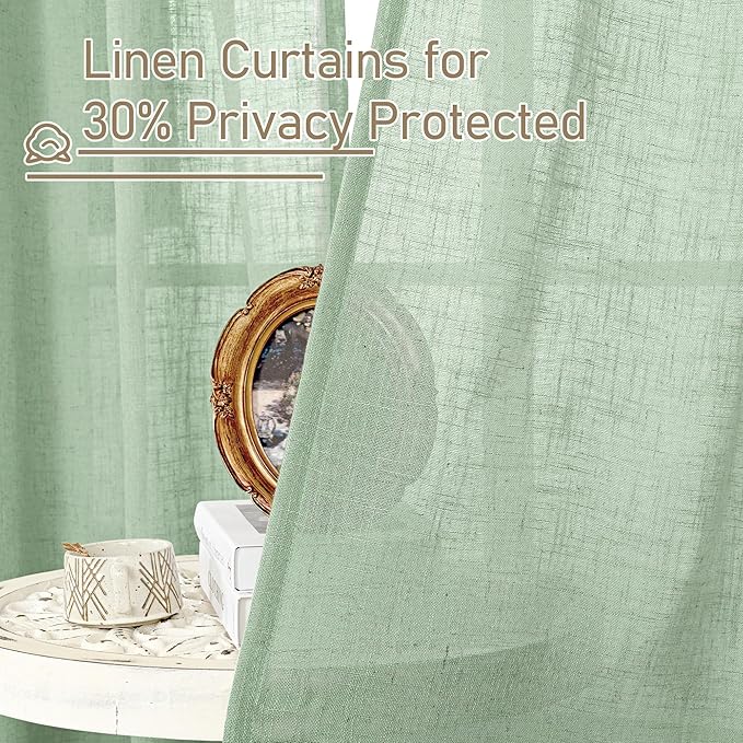 95 Inches Long Fresh Green Linen Curtains - Image 5