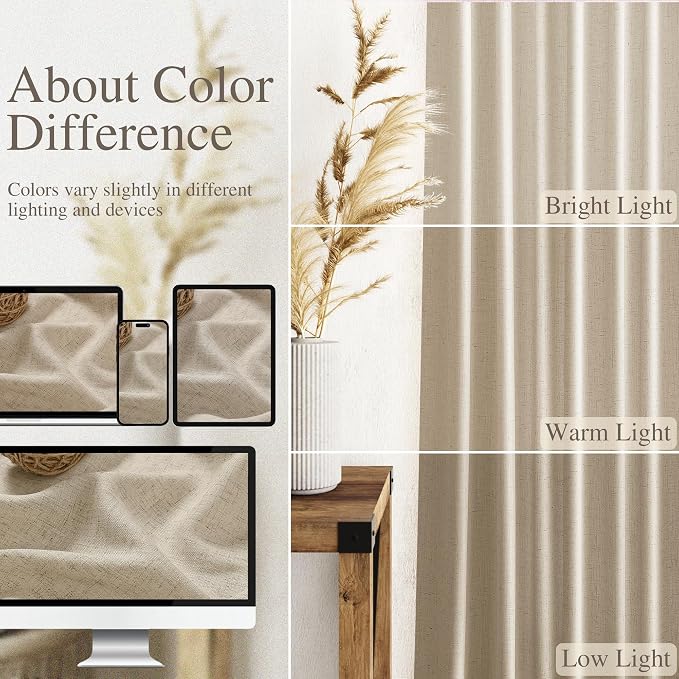 Taupe Burlywood Linen Curtains for Living Room 98 Inches Long Light Filtering - Image 3
