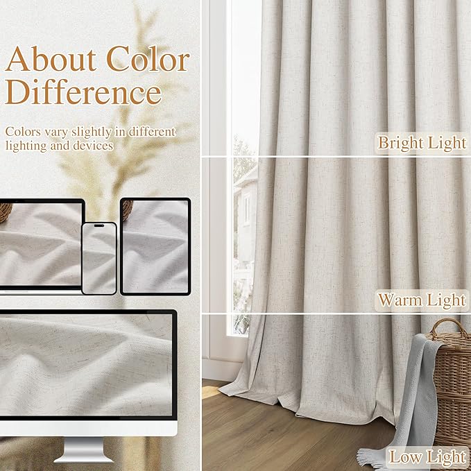 Light Beige 100% Blackout Curtains 84 Inch Long 2 Panels Set - Image 7
