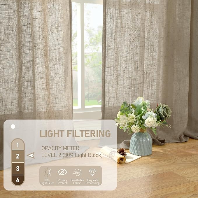 Taupe Linen Curtains 95 Inch Length 2 Panels - Image 5