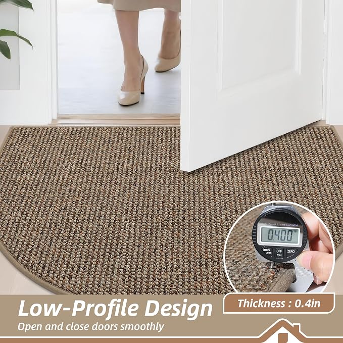 BEQHAUSE Dirt Trapper Door Mat 17" x 30" Half Circle Non Slip Rugs, Taupe | - Image 5