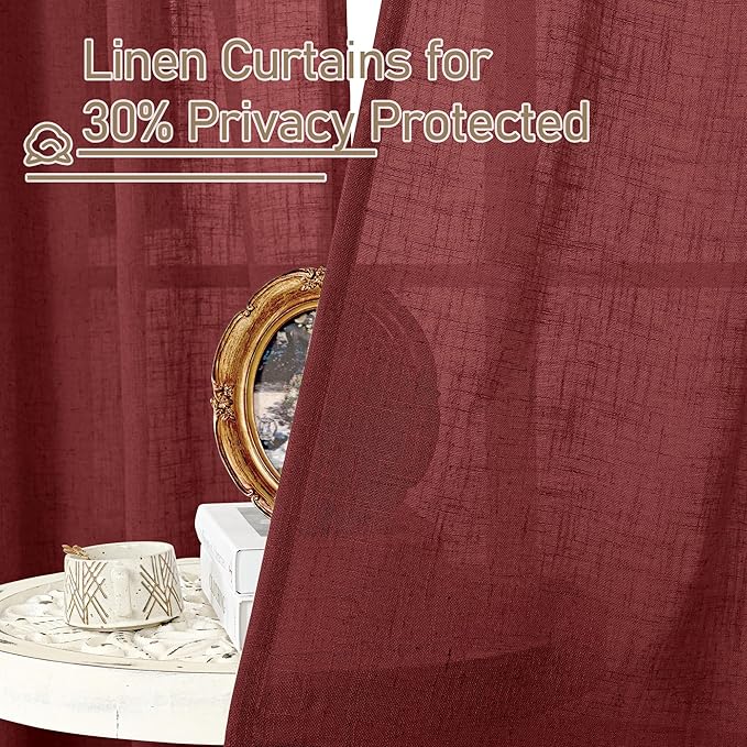 Burgundy Red Linen Curtains 30 Inch Length - Image 5