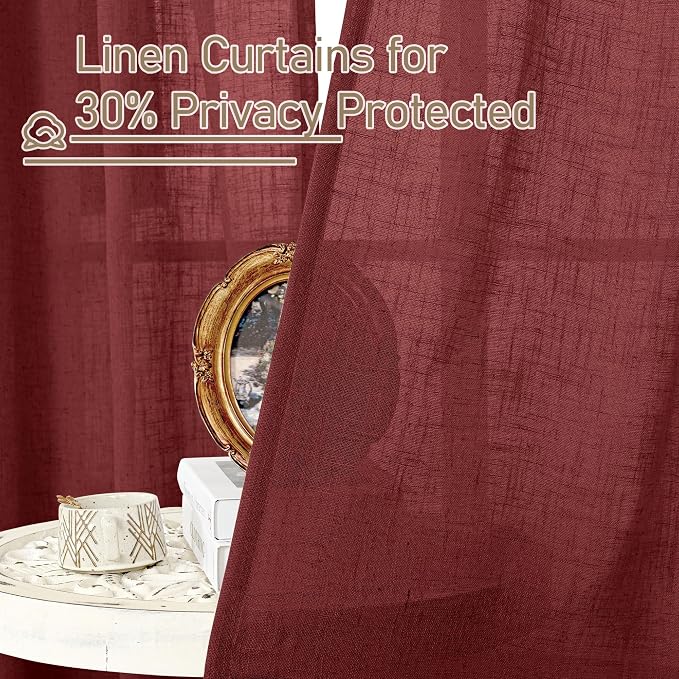 54 Inch Semi Sheer Window Linen Curtains, Light Filtering Panels | Faux Linen - Image 5