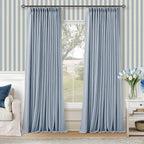 Light Blue Linen Memory Trained Black Out Pleated 105 Inch Curtains 2 Panel | by Twodrapes