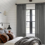 Dark Grey 80 Inch Pinch Pleated Linen Semi Sheer Curtains 2 Panel Set | - Image 6