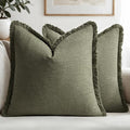 MIULEE Linen Fringe Decorative Euro Throw Pillow Covers Olive Green 26x26 | Set by MIULEE