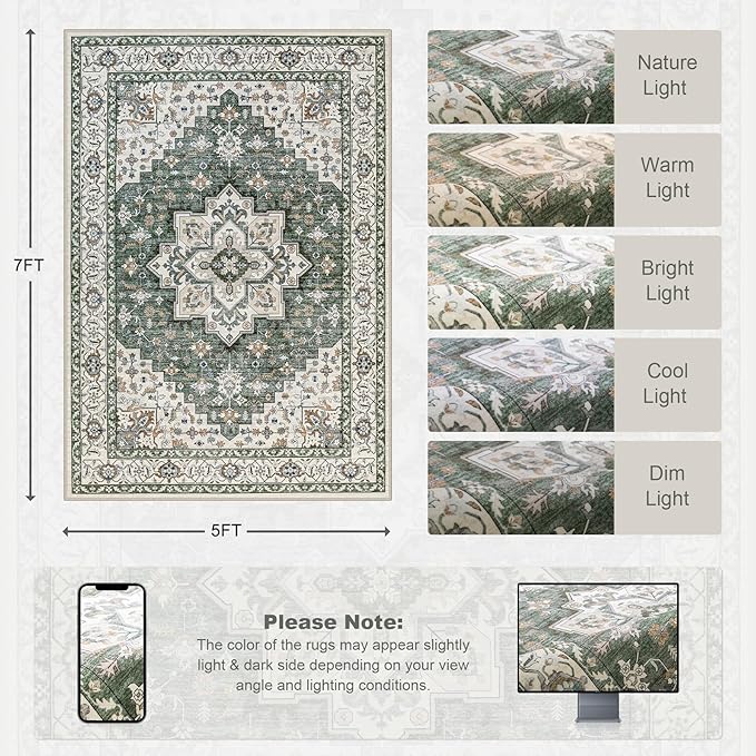 5x7 Area Rugs Living Room: Washable Rug - Image 2