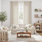 Warm Beige Linen Curtains Semi Sheer 96 Inches Long 2 Panels Set - Image 4