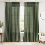 Olive Green Large Window Curtains Light Filtering Semi Sheer Privacy Linen by Nanspring