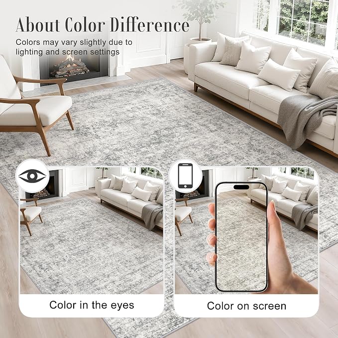 2.6x14 Washable Runner Rug:Modern Abstract Soft Carpet Black Grey | - Image 4