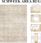 Schweek 6x9 Beige Area Rug Washable Neutral Distressed Rugs - Image 2