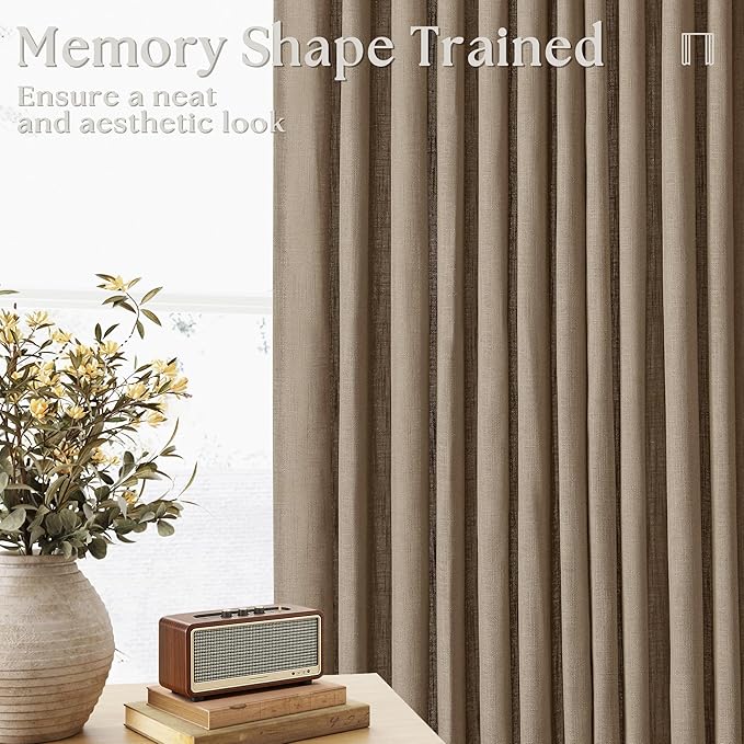 Latte Semi Sheer Pleated Linen Curtains - Image 3
