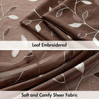 MIULEE Chocolate Brown Sheer Curtains 2 Panels Leaf Patterned, W52 x L84 | - Image 4