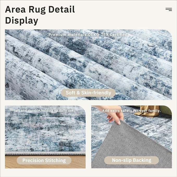Soalmost Abstract 6x6 Round Rug 6ft Circle Living Room Rugs, Low Pile Stain - Image 6